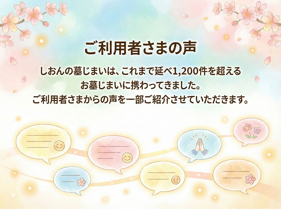 ご利用者さまの声 - しおんのお墓じまいは延べ1,200件以上